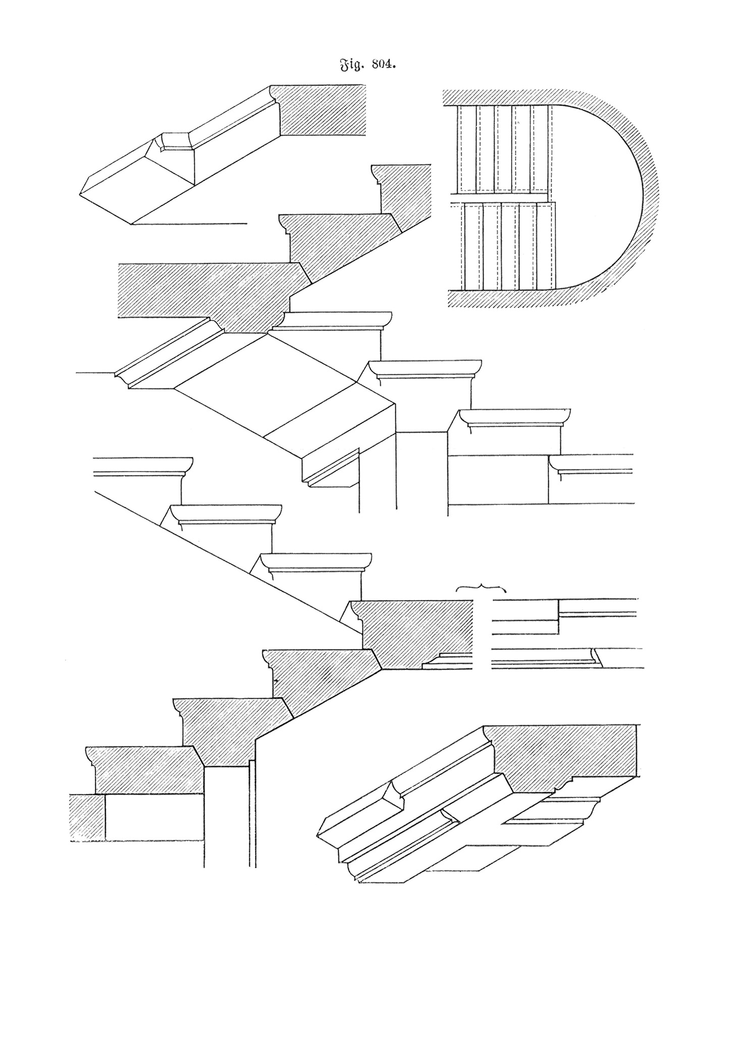 Fig.804. Sonderstufen für Mittelpodest und Stütze bei frei auskragenden Stufen [Anm. d. Red.]