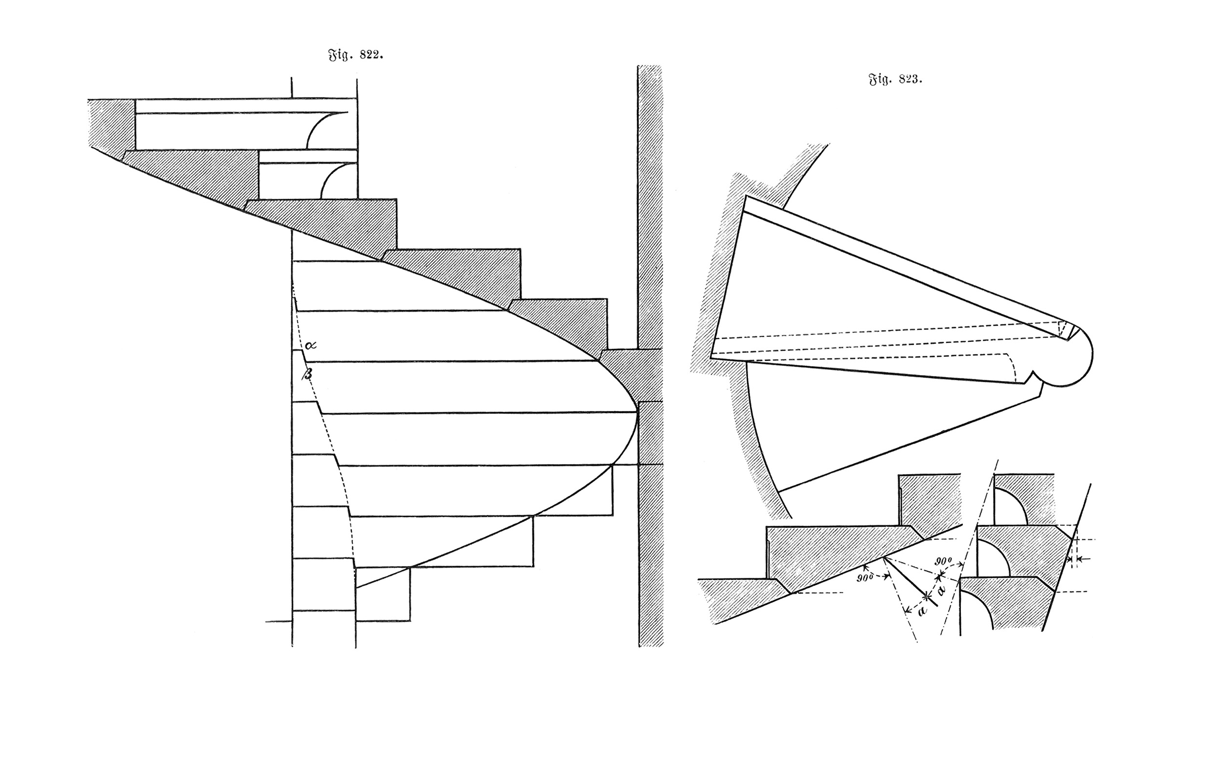 Fig.822.-823. Spindeltreppe aus Natur-/Werkstein [Anm. d. Red.]