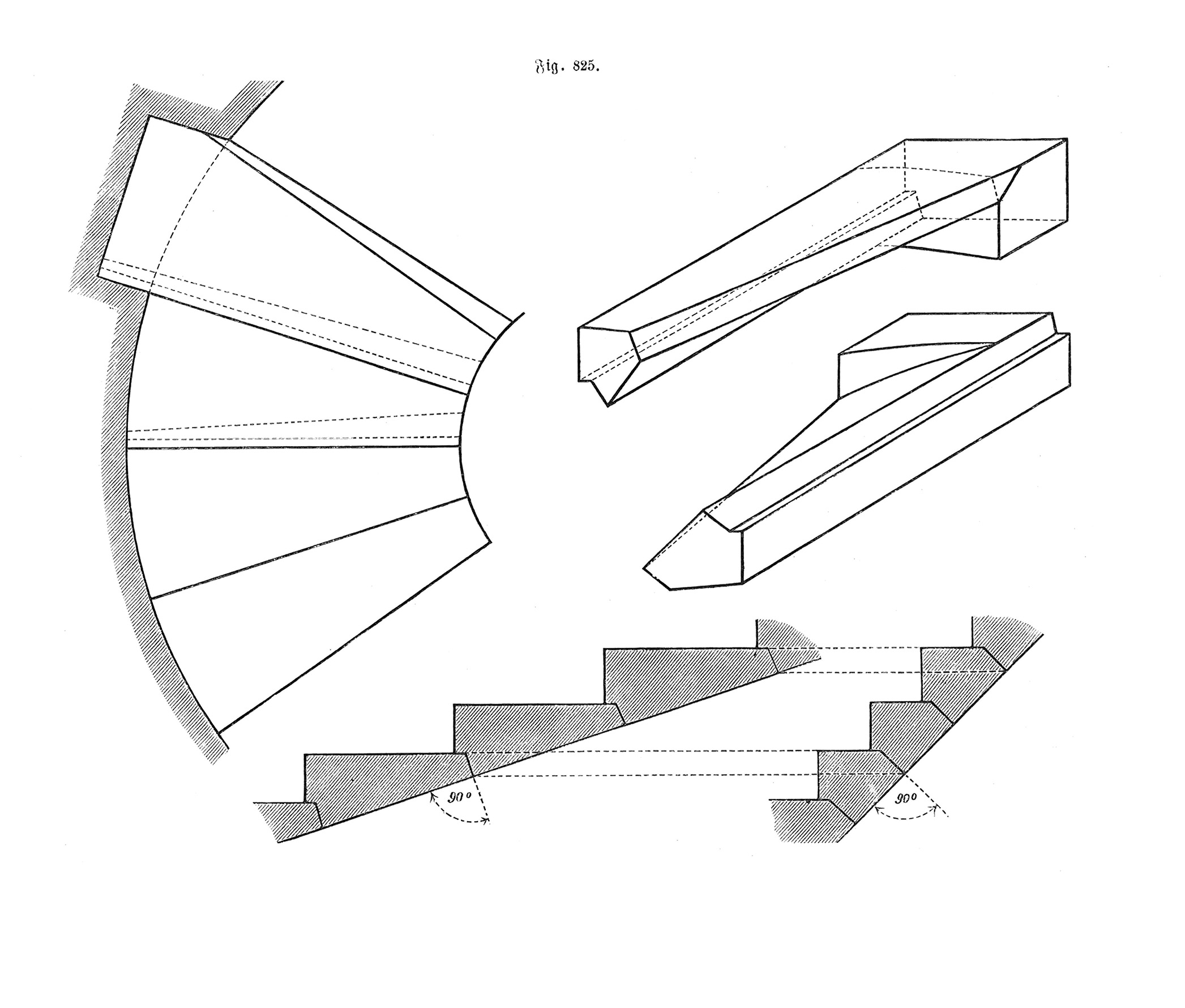 Fig.825. Wendeltreppe mit frei auskragenden Natur-/Werkstufen [Anm. d. Red.]
