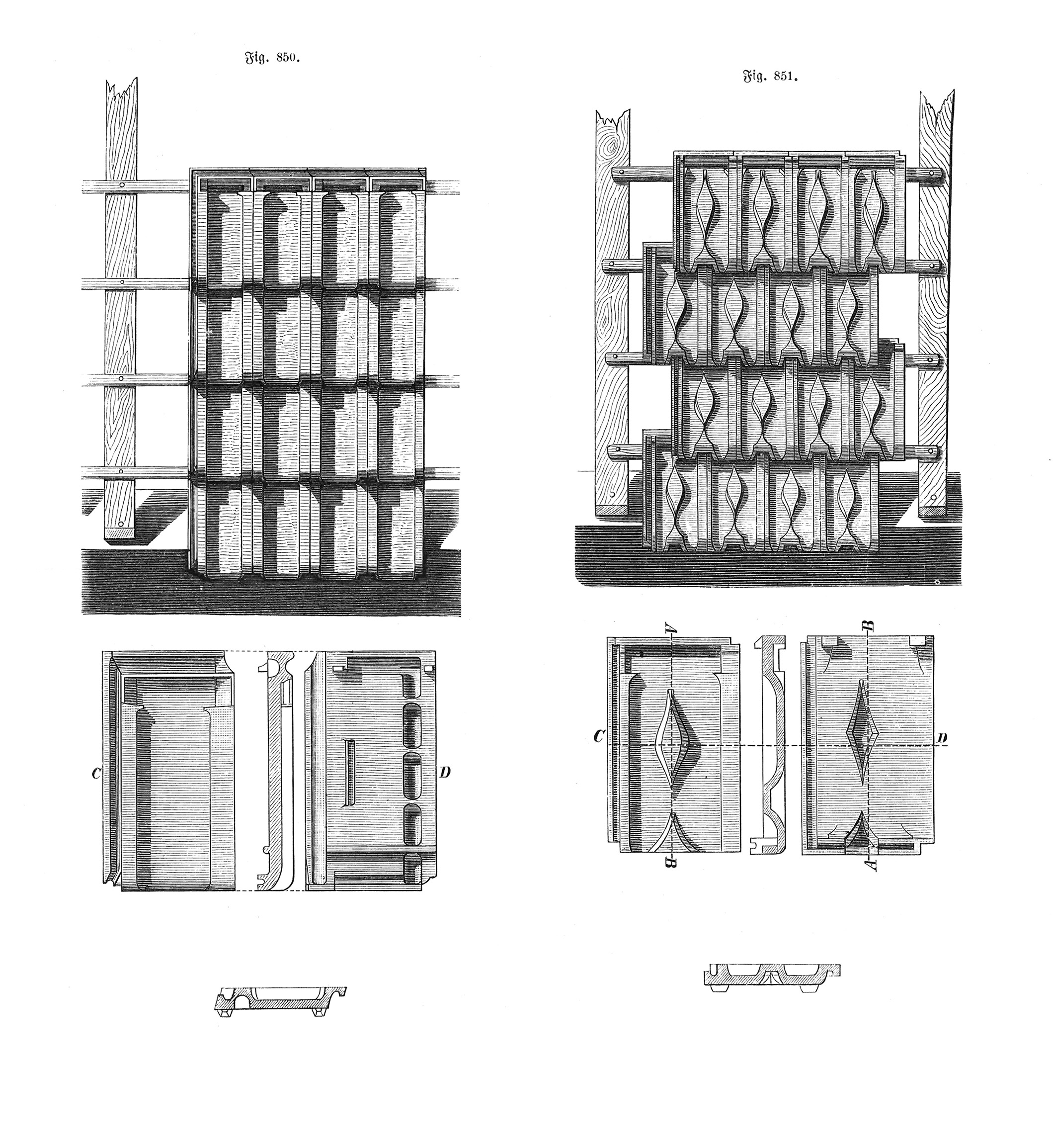 Fig.850. Der Elsässer Parallelfalzziegel [Anm. d. Red.]
Fig.851. Der französische Rauten- und Herzfalzziegel [Anm. d. Red.]