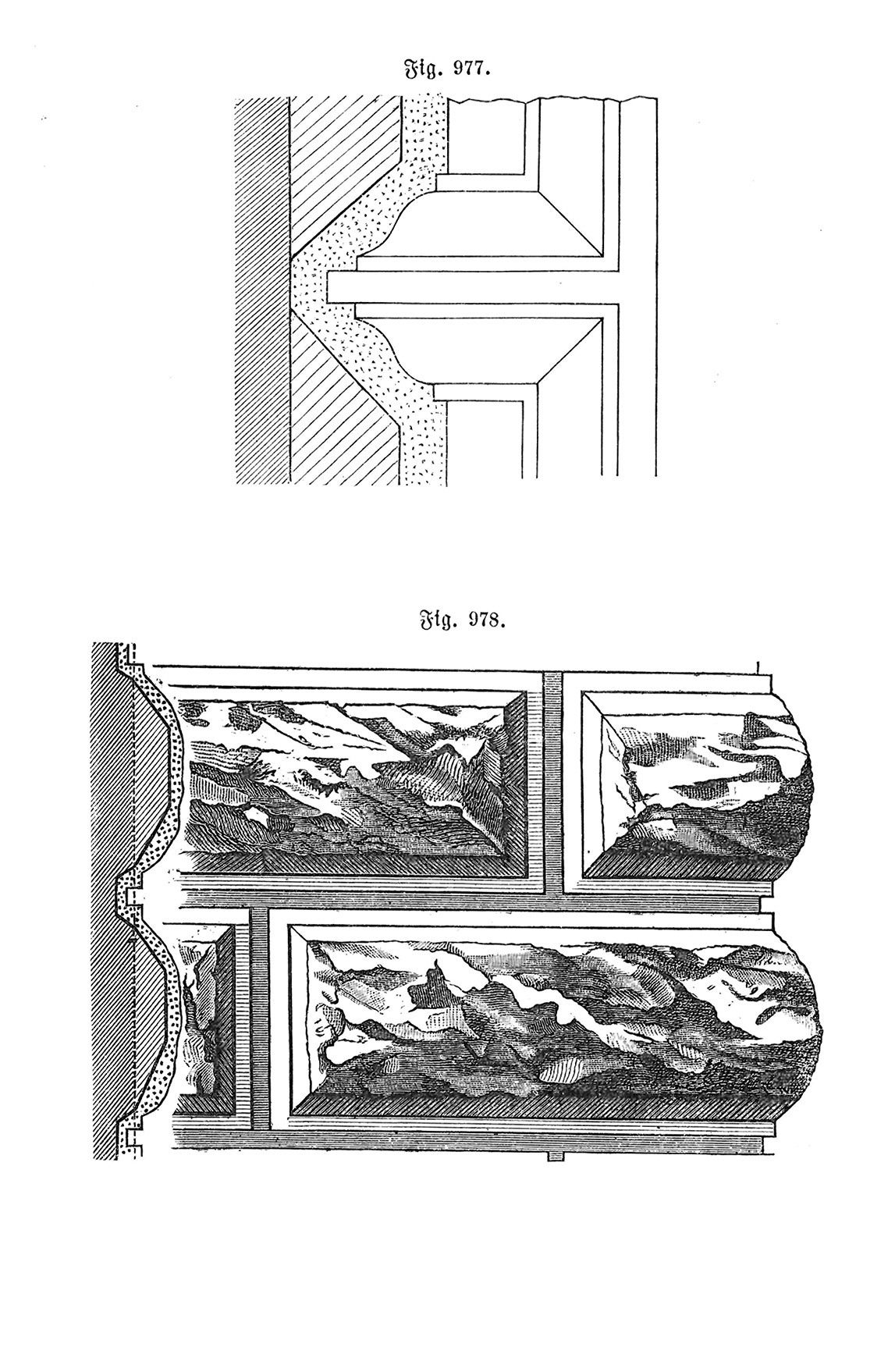 Fig.977.-978. Quadermauerwerk mit Formstein und gezogenen Fugen (Putz) [Anm. d. Red.]