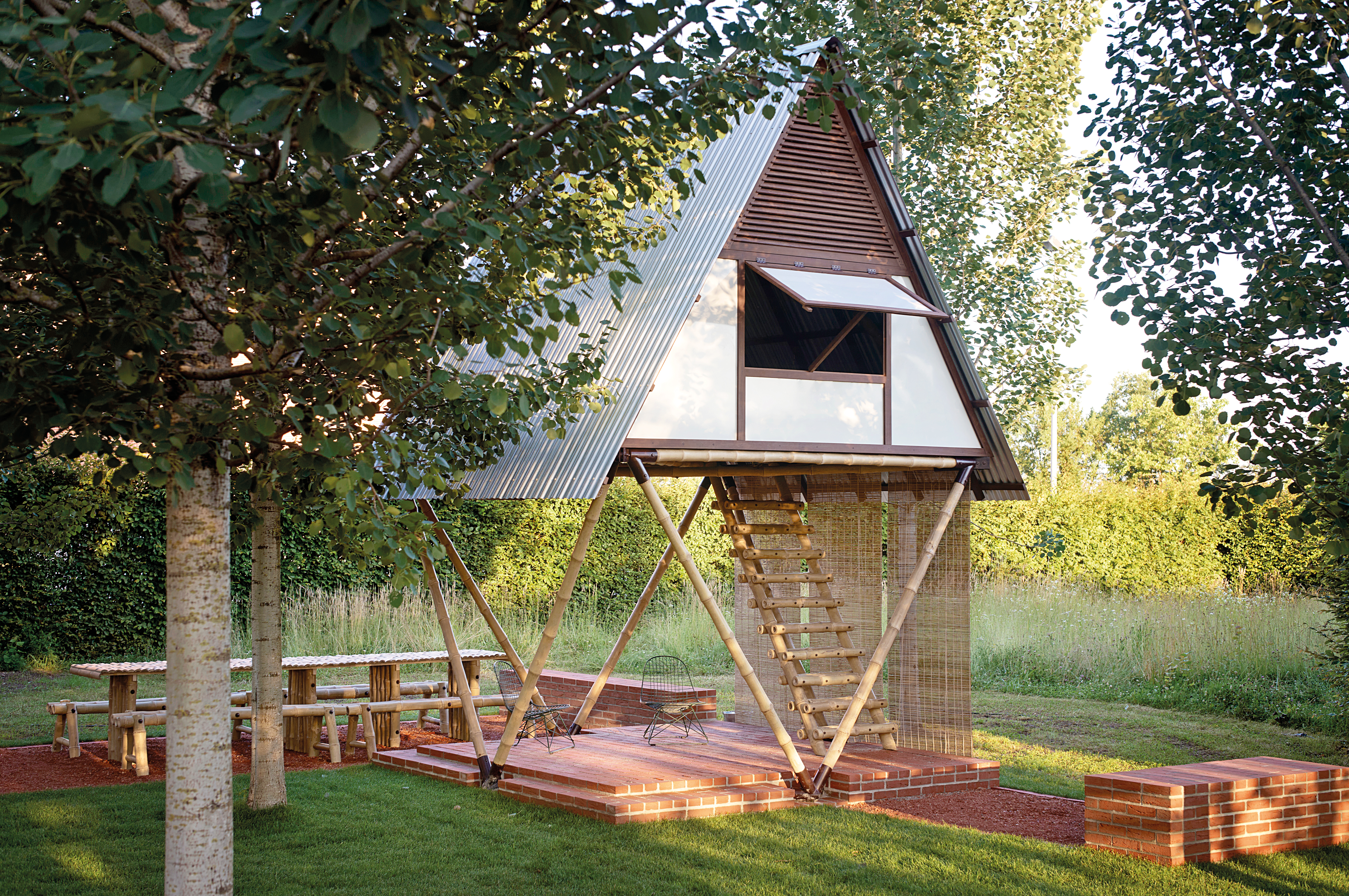 New addition to the Vitra Campus: Marina Tabassum’s Khudi Bari, a sustainable modular “small house” in Weil am Rhein, Germany.