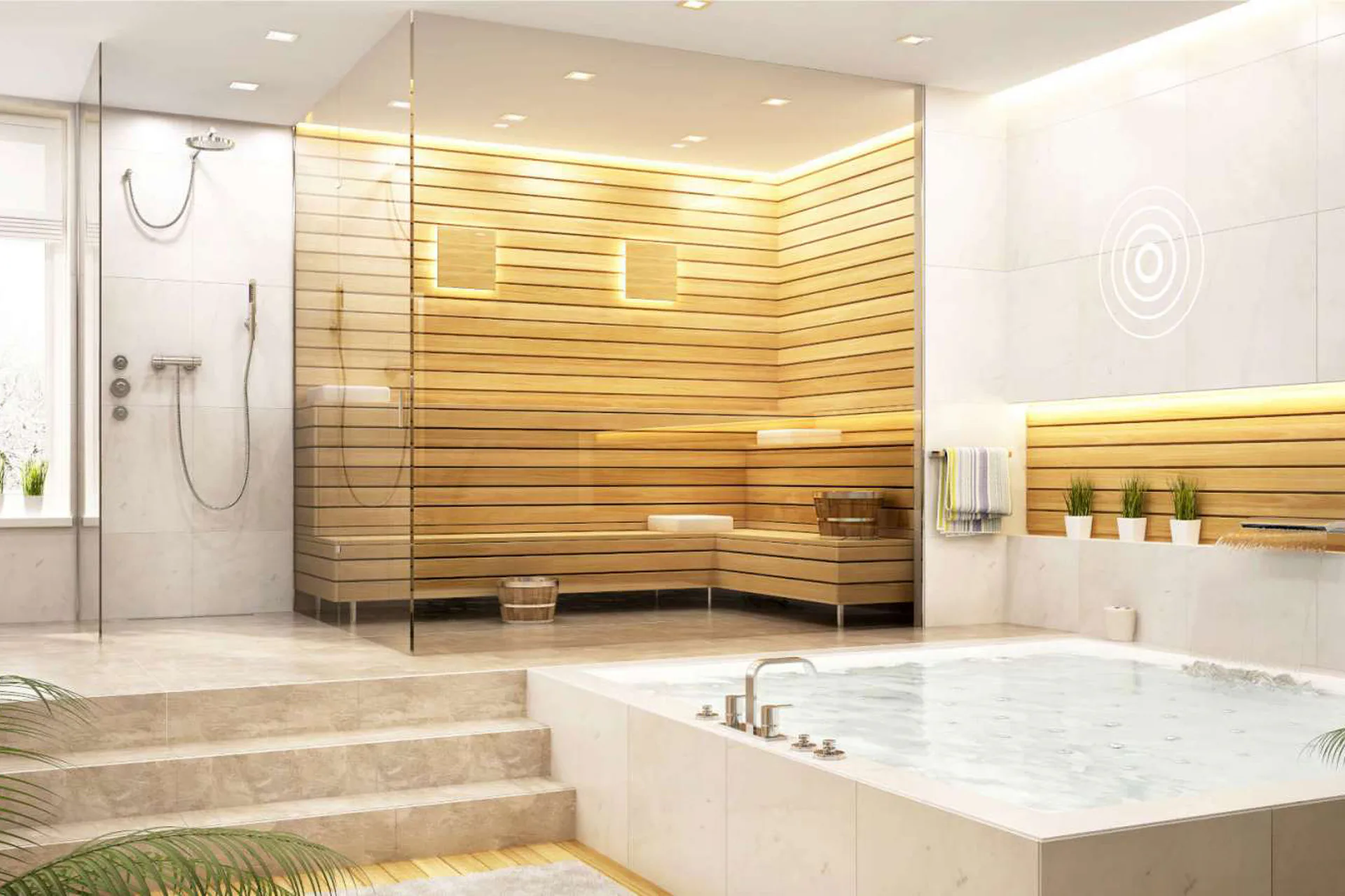 Unsichtbare Lautsprecher im Badezimmer.