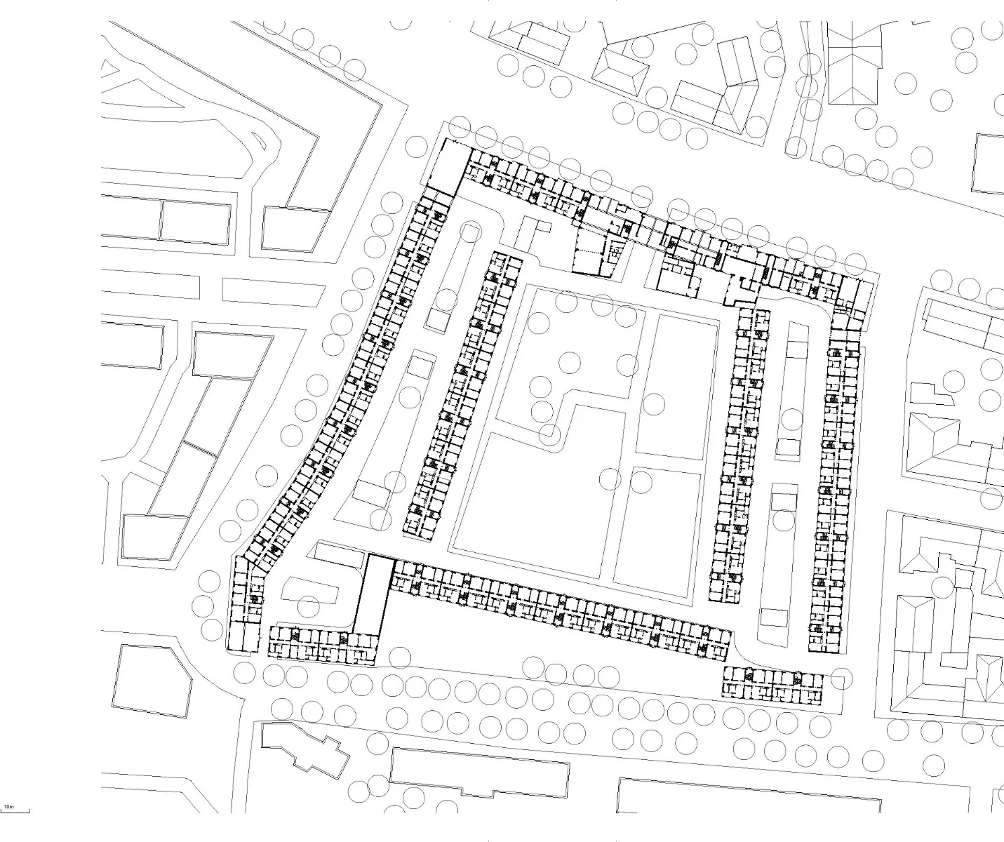 Grundriss Erdgeschoss, Postversuchssiedlung Arnulfstraße 1928, Hochbauamt der Oberpostdirektion, Hanna Löv, Robert Vorhoelzer, Walther Schmidt, Heinz Schmeissner, Magnus Mayer, Erna Mayer