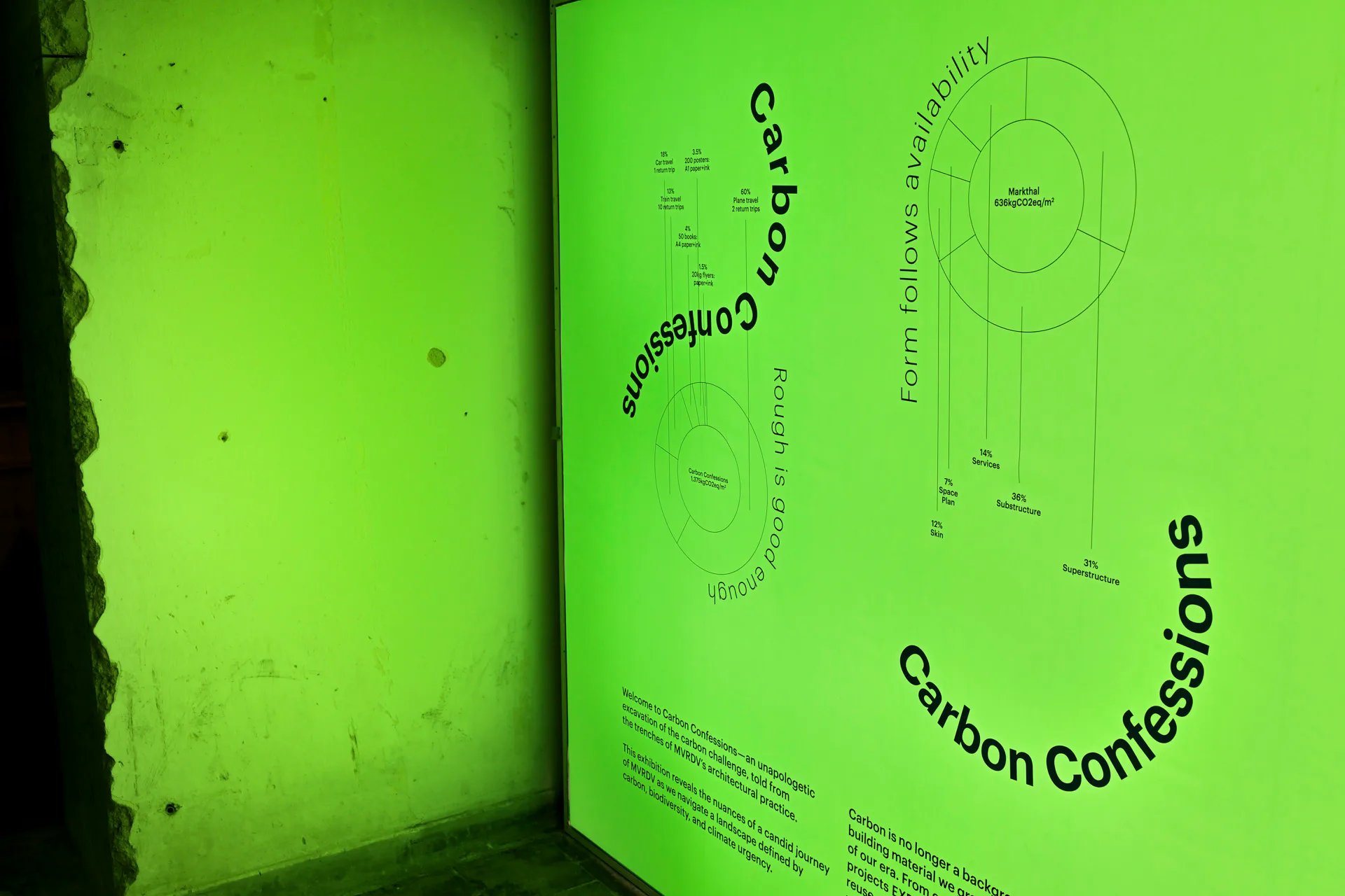 Eine grüne LED-Wand empfängt die Besucherinnen und Besucher.