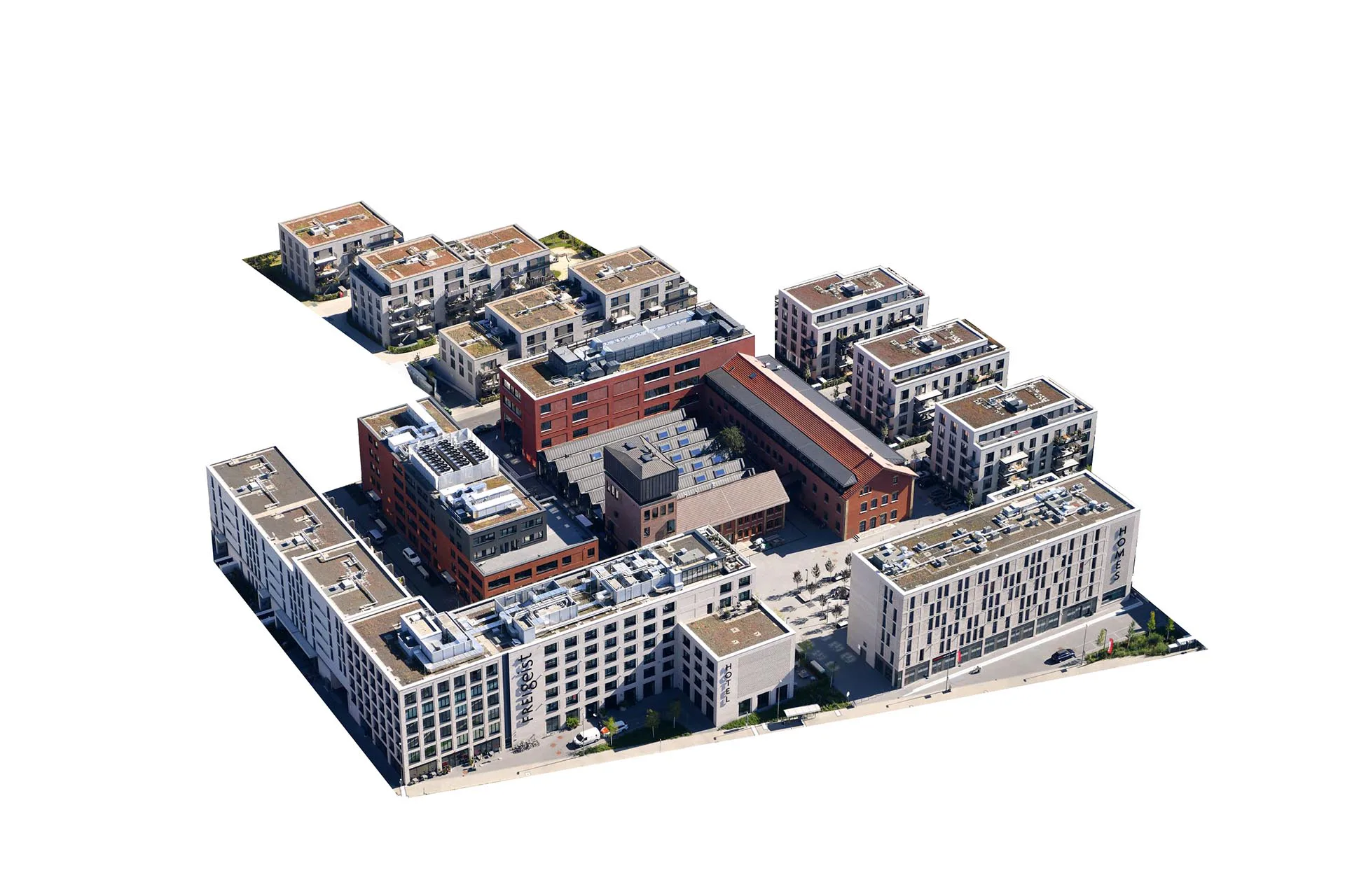 Überblick über das Sartorius Quartier als Luftbild.