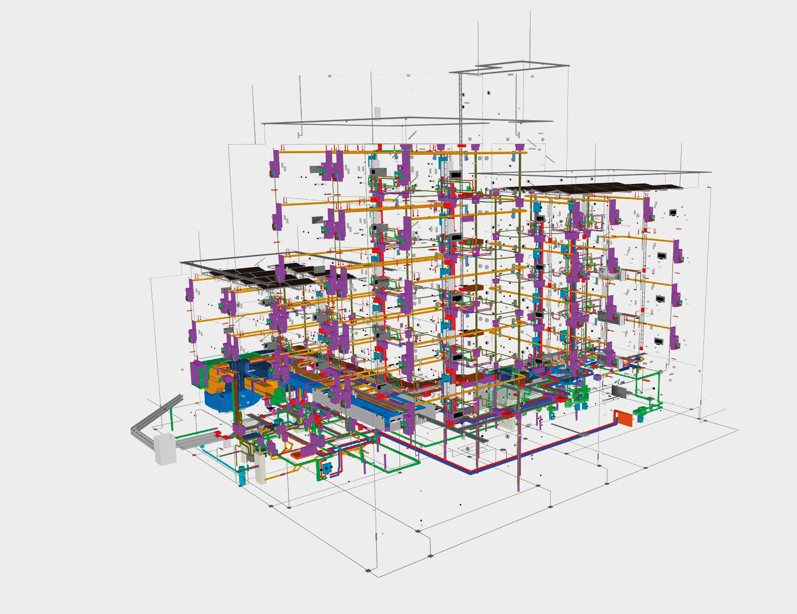 Im Gesamtmodell lassen sich verschiedene Elemente und zugehörige Informationen abrufen, zum Beispiel TGA-Installationen oder tragende Bauteile.