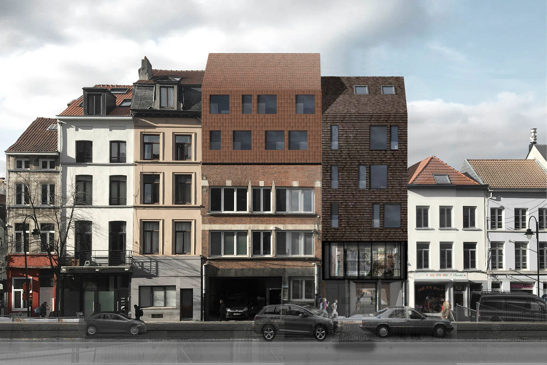 Das Stadterneuerungsprojekt Rue Haute 275 in Brüssel transformiert einen traditionellen Stadtblock, indem es Wohn-, Arbeits-, Bildungs- und Freizeitfunktionen kombiniert und dabei einen offenen Dialog zwischen öffentlichen und privaten Räumen schafft.