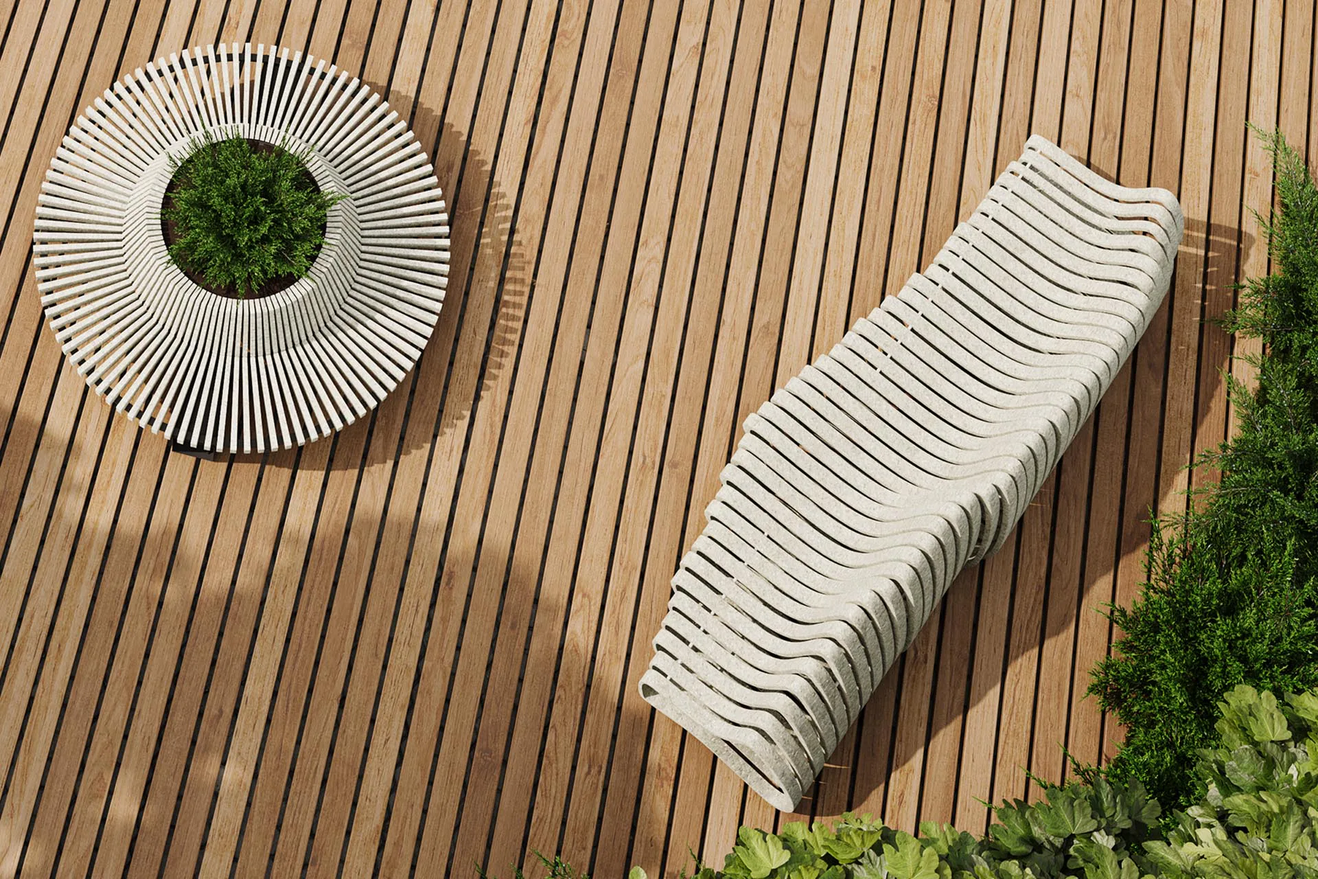 Nicht nur für Küche und Bad geeignet, sondern auch für Outdoor-Projekte: White Quartz ist ebenfalls für einen Pre-Consumer-Recyclinganteil von mindestens 10 % zertifiziert.