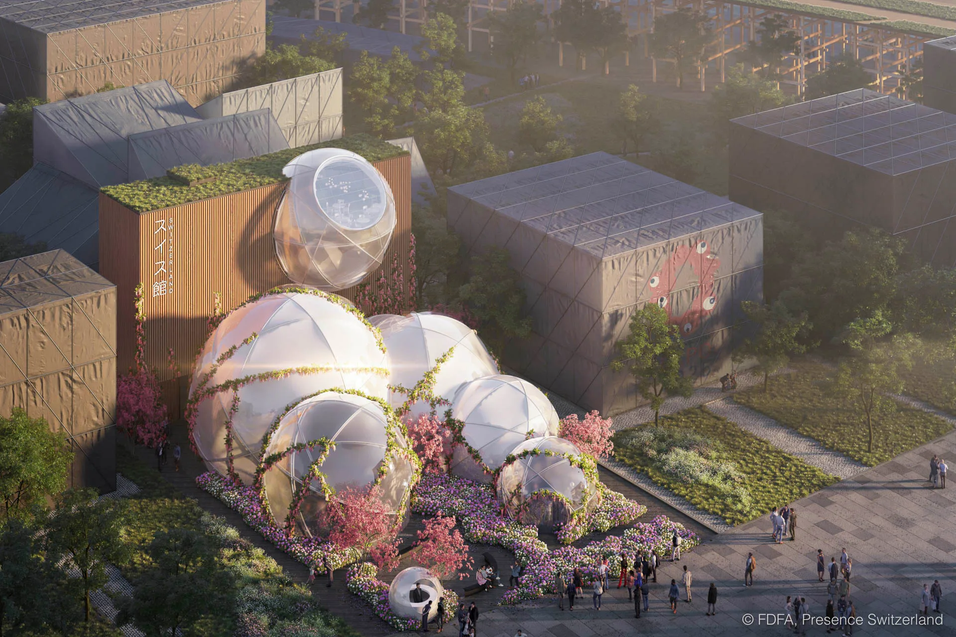 Der Schweizer Pavillon soll den geringsten ökologischen Fußabdruck aller Expo-Gebäude hinterlassen. Rendering