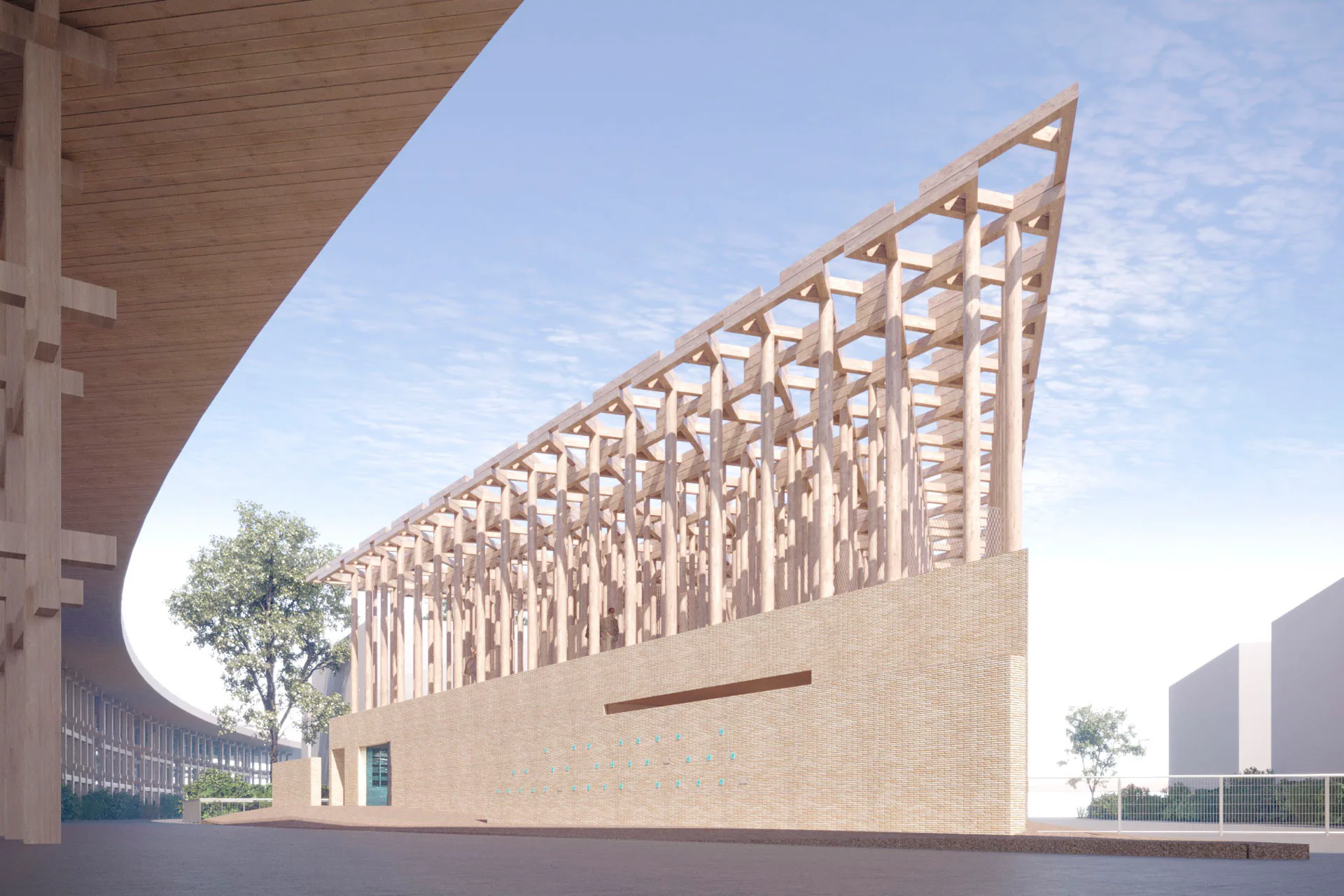 Die Außengestaltung des Pavillons ist von usbekischen Stickereien, Ornamenten und traditionellen Mustern inspiriert. Rendering