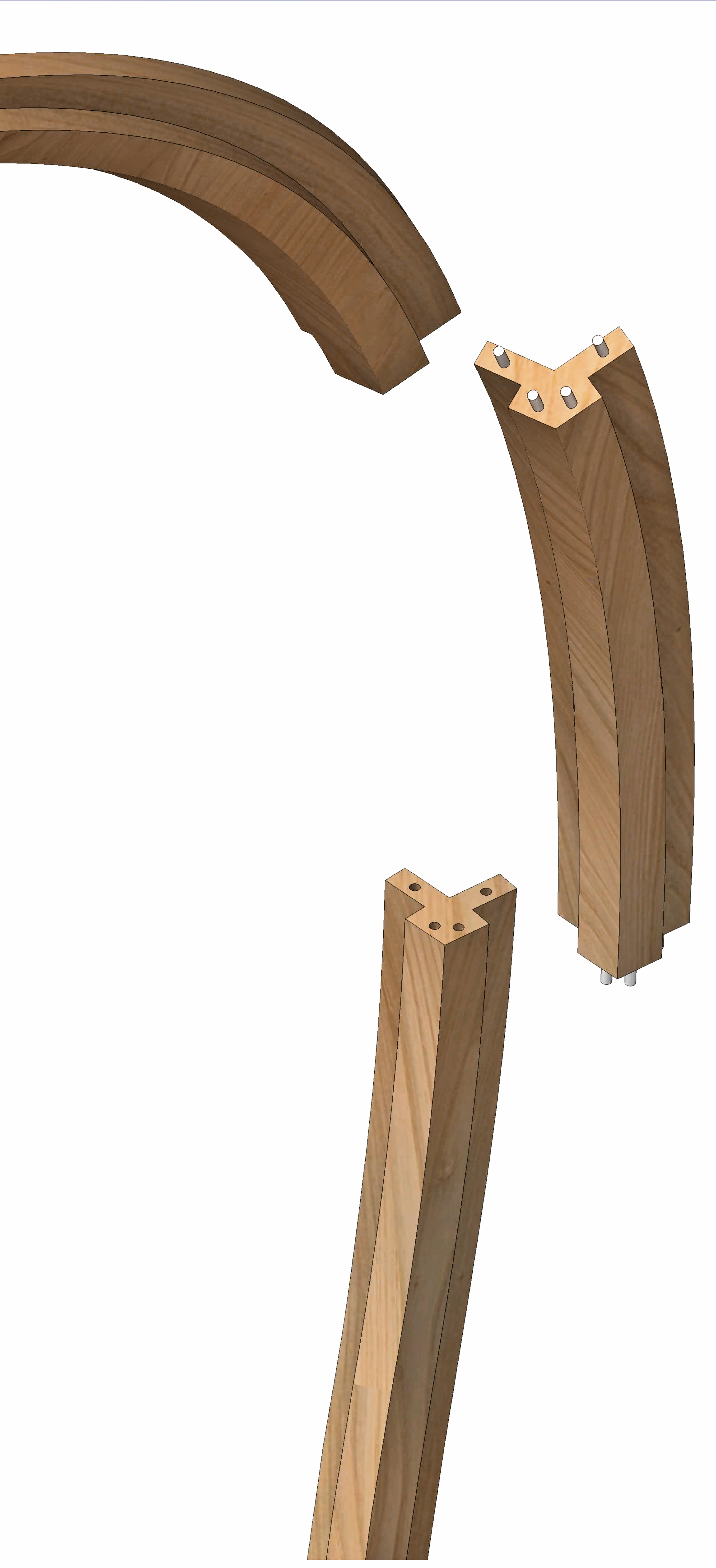 CNC-gefräste Krümmlinge aus Massivholz definieren die Gratlinien der sich schneidenden Tonnengewölbe.