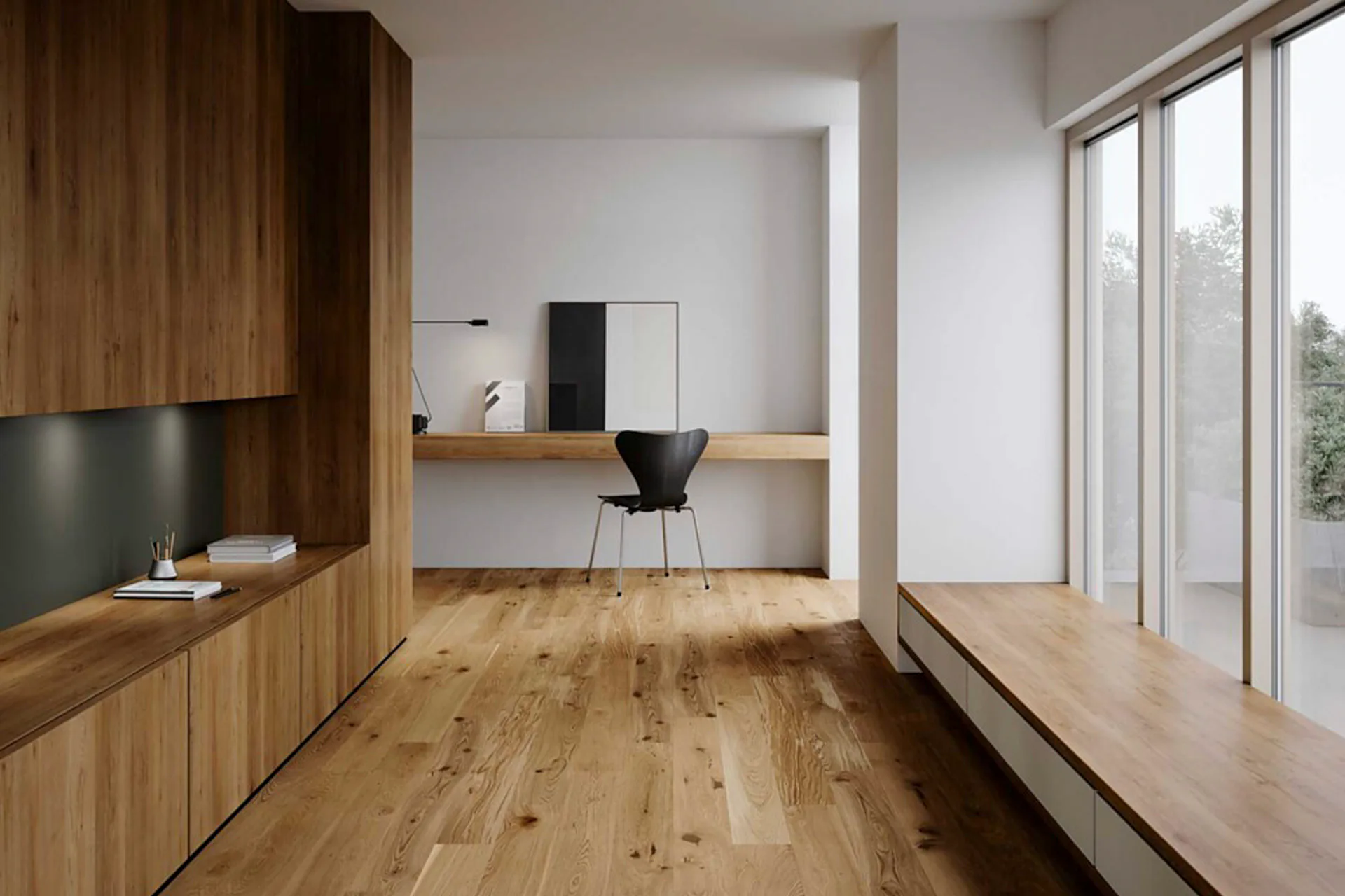 Neue Farben und markantere Holzmaserungen ergänzen die Trendpark-Kollektion und betonen die räumliche Tiefe.