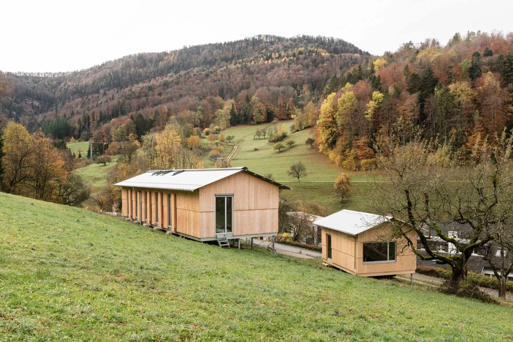 Das Wohnhaus in Reigoldswil steht komplett auf Stahlstützen, einen Keller gibt es nicht.
