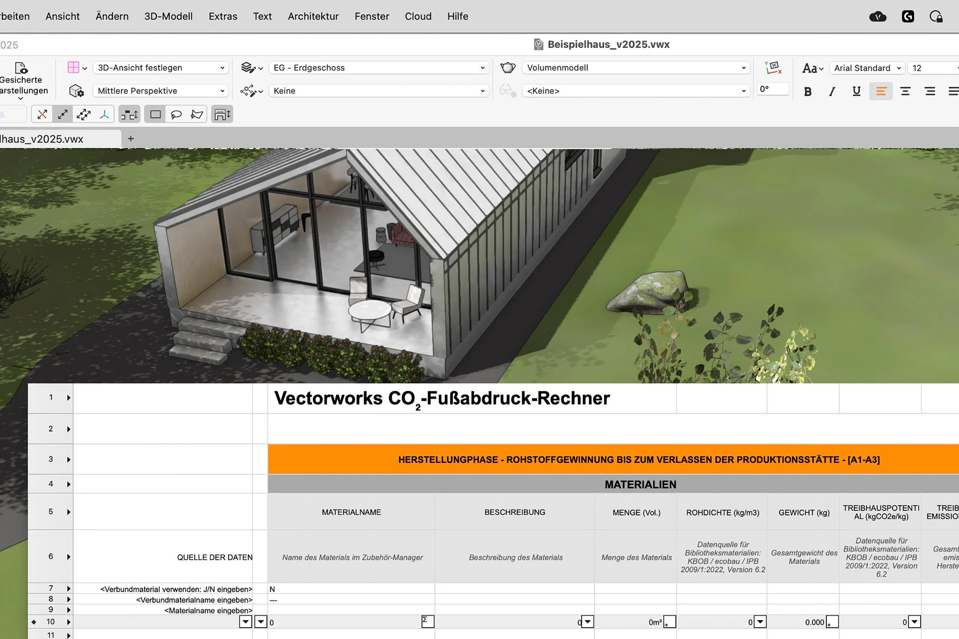 Der neue CO2-Rechner im Update von Vectorworks 2025 ermittelt bereits in der Entwurfsphase automatisch den Fußabdruck eines Projekts.