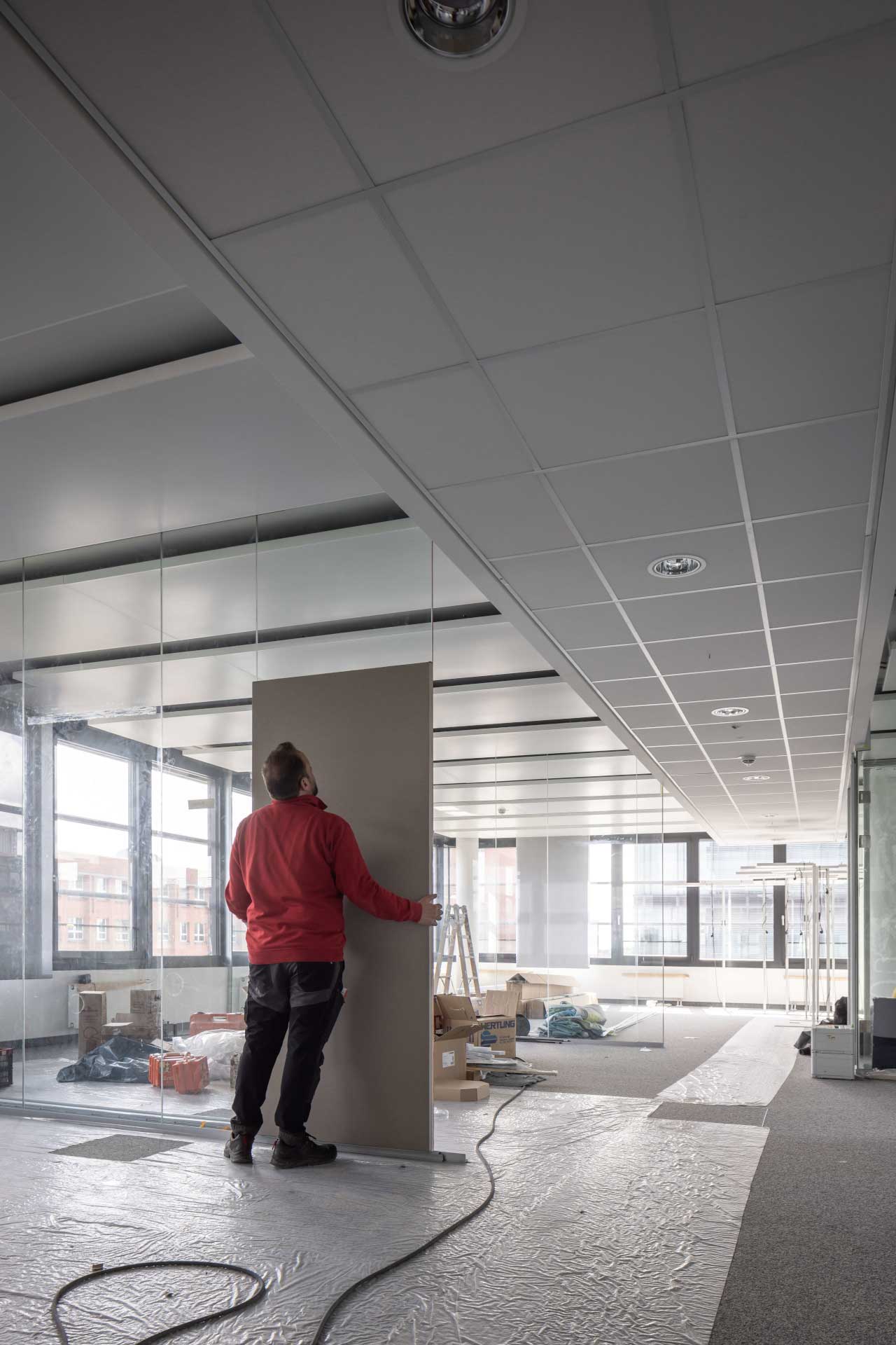 Umbau Fleet Office, Hamburg: Die Lindner Systeme für Boden, Decke und Wand sind als modulares Baukastensystem konzipiert.