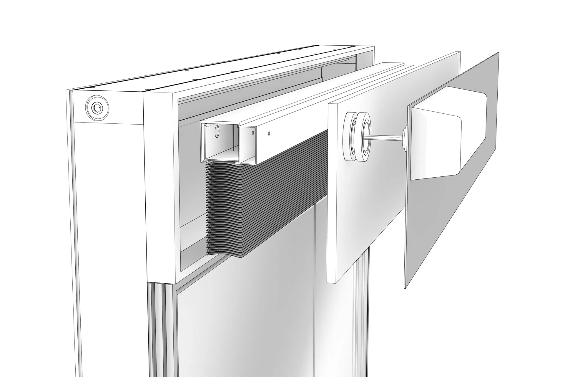 Der technische Aufbau von ISOshade bleibt unverändert - ob flach oder gebogen : 3-fach Isolierglas innen, Prallscheibe außen und Sonnenschutz im Zwischenraum.