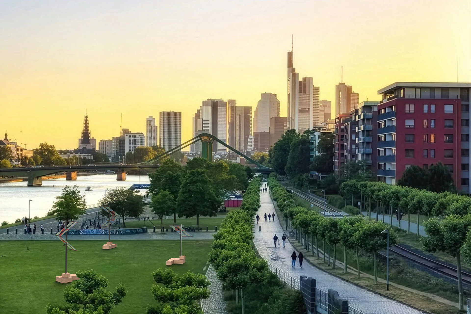 Im Park Weseler Werft in Frankfurt findet sich eine solarbetriebene Lichtinstallation für den öffentlichen Raum.