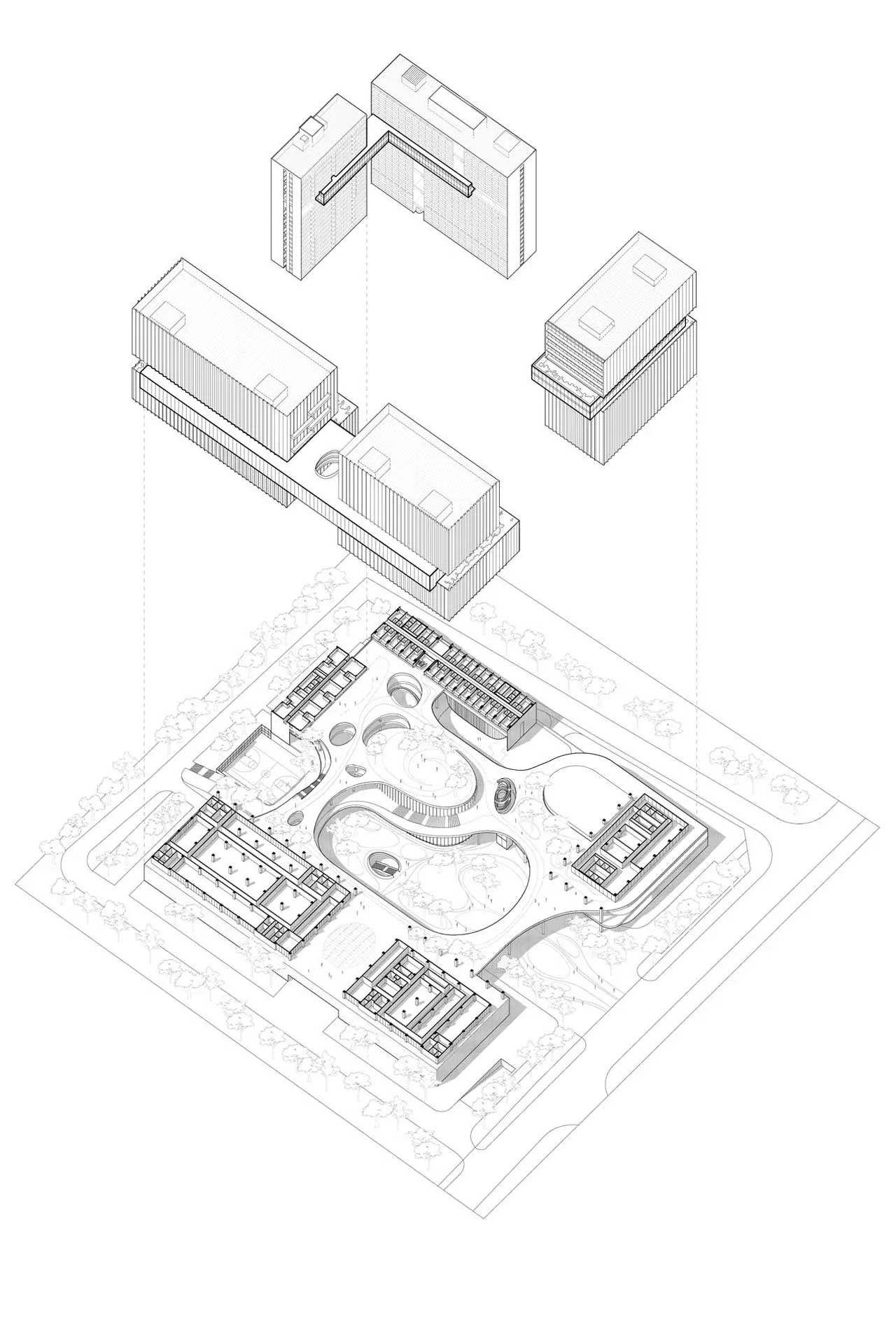 Axonometric drawing of Shenzhen Guangming Science City by Tongji Architecture Design.