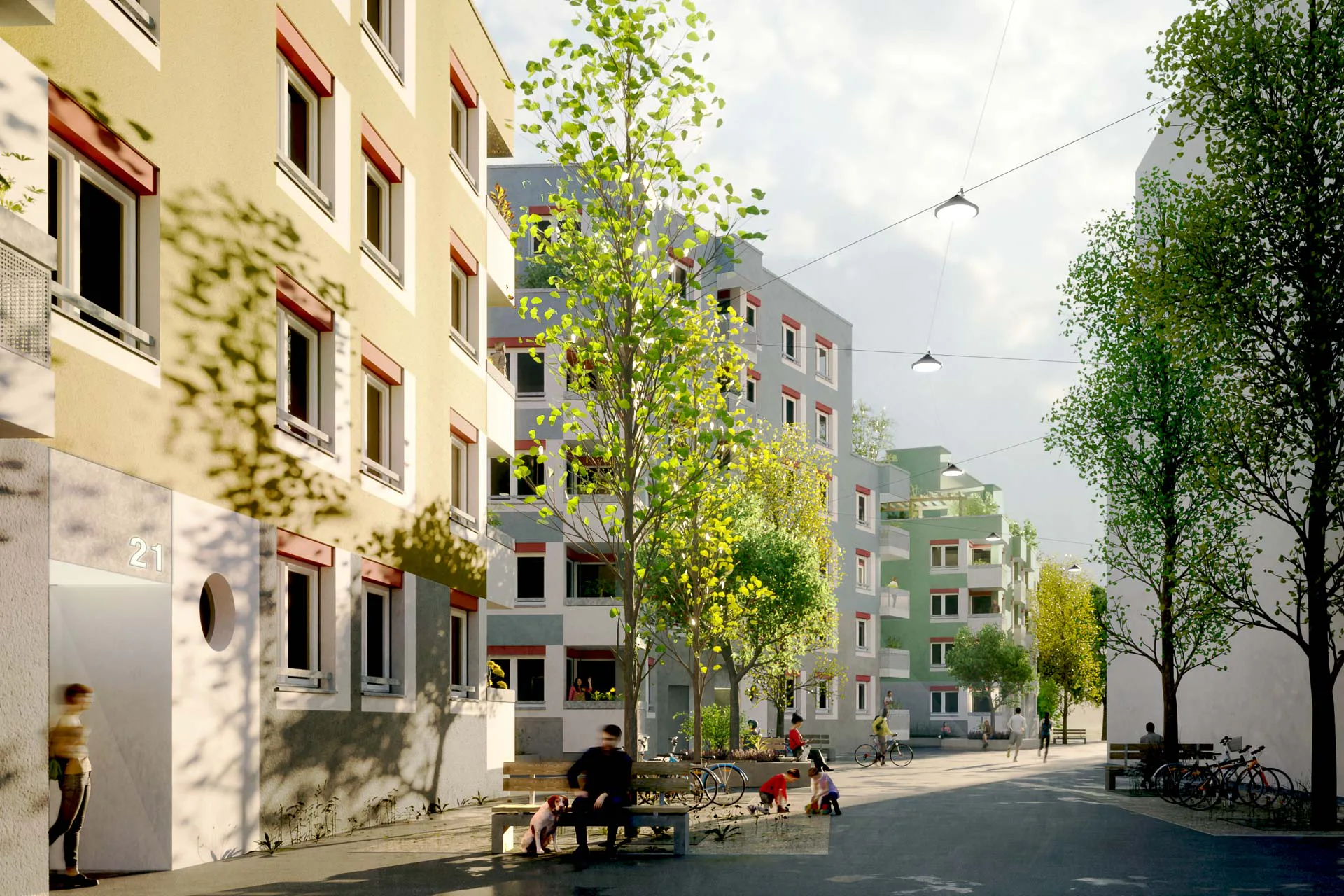 Visualisierung der Straßenansicht des von 03 arch. geplanten Bauabschnitts an der Truderinger Straße.