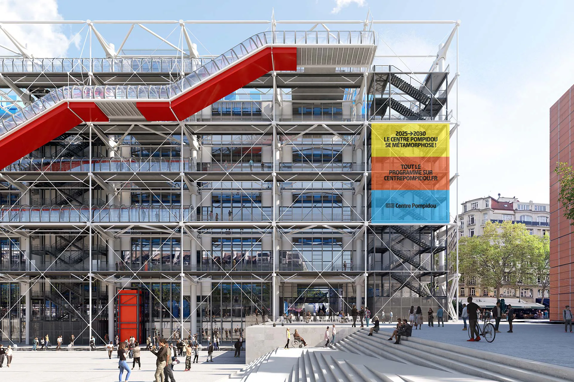 2026 hat die Sanierung des Centre Pompidou begonnen. Die gestalterische Federführung lag beim Pariser Architekturbüro Moreau Kusunoki in Zusammenarbeit mit Frida Escobedo aus Mexiko.