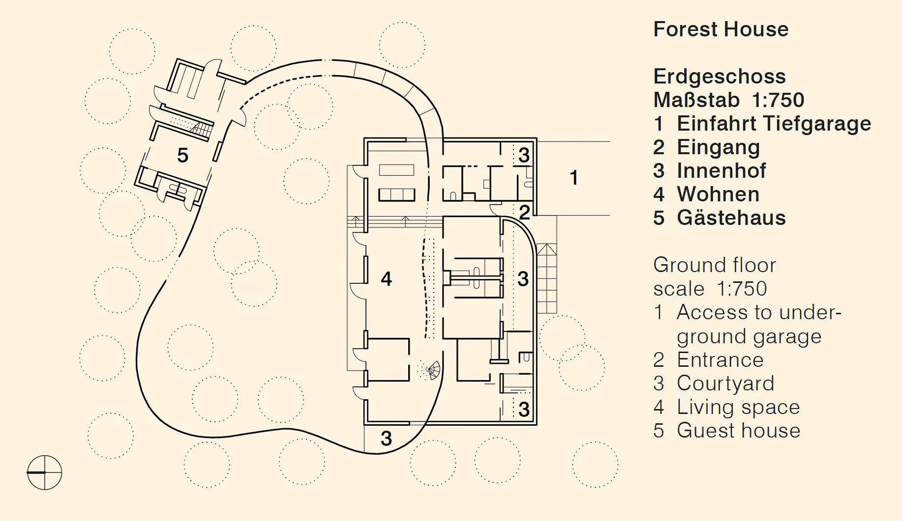 Villa Forest House nahe Mexiko-Stadt, Grundriss Erdgeschoss, Grafik