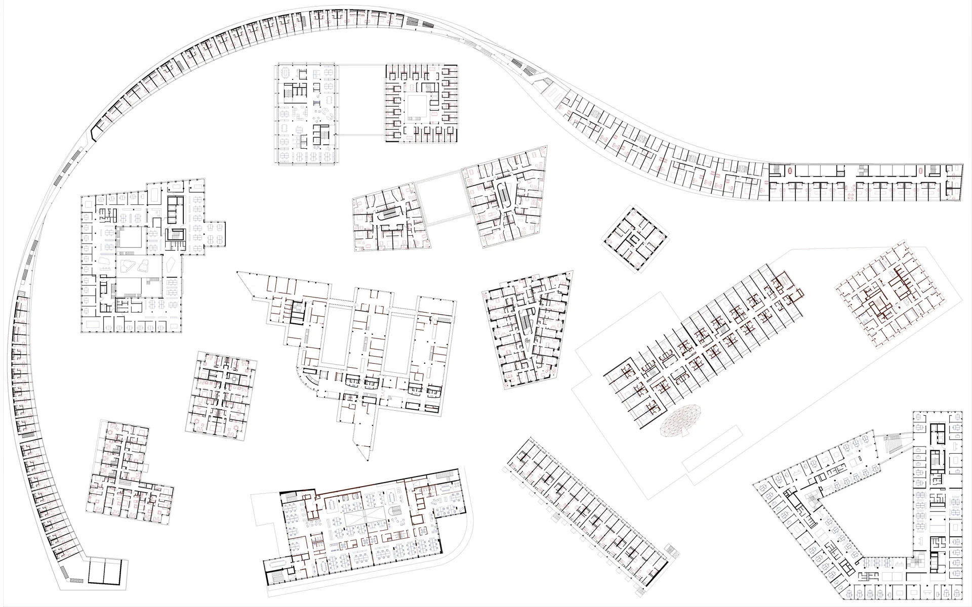 Grundrisscollage von Wohnbauten, Grafik