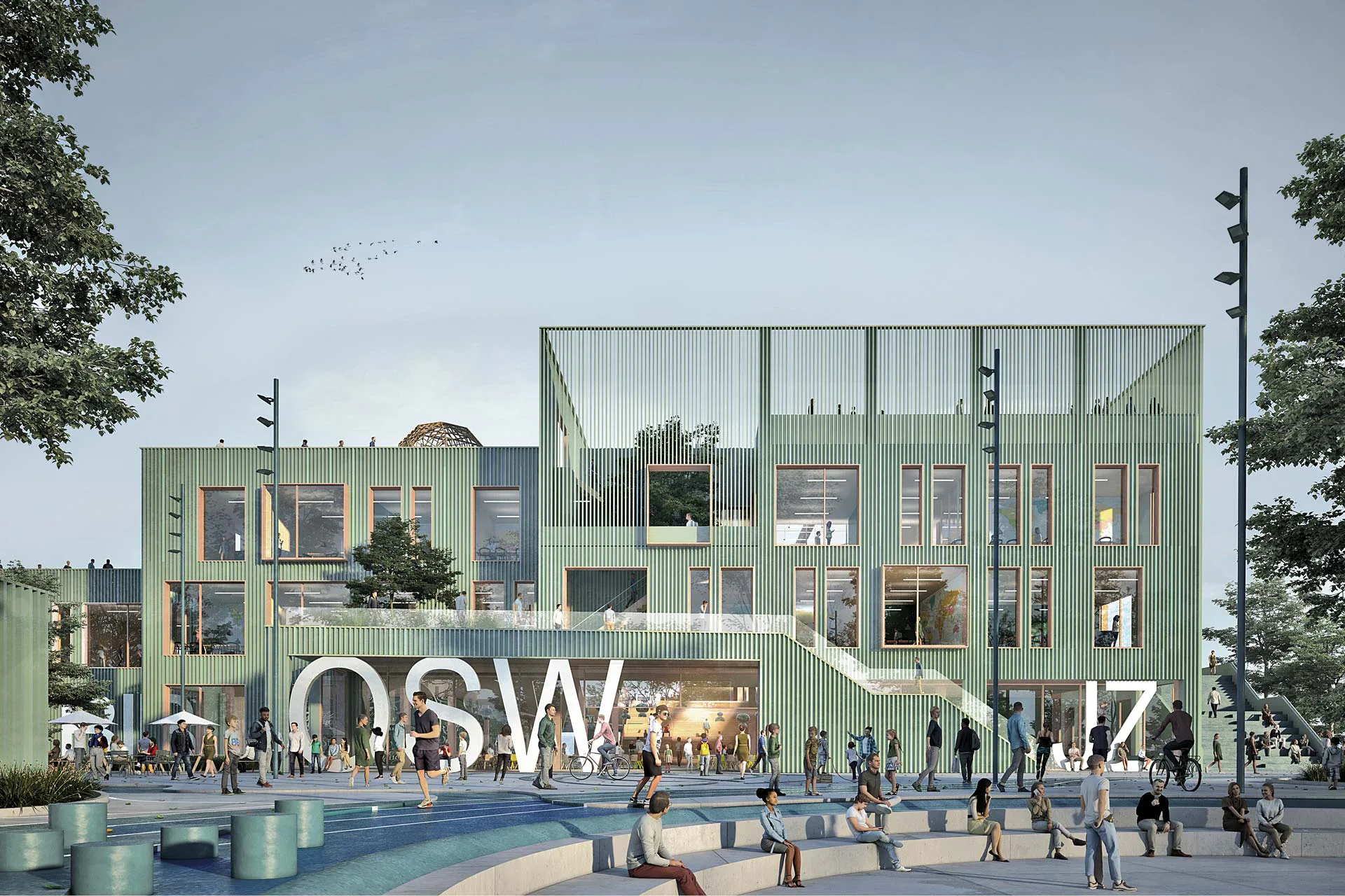 In Kassel entsteht derzeit die Offene Schule Waldau. Rubner realisiert das Gebäude als Holzskelettbau.