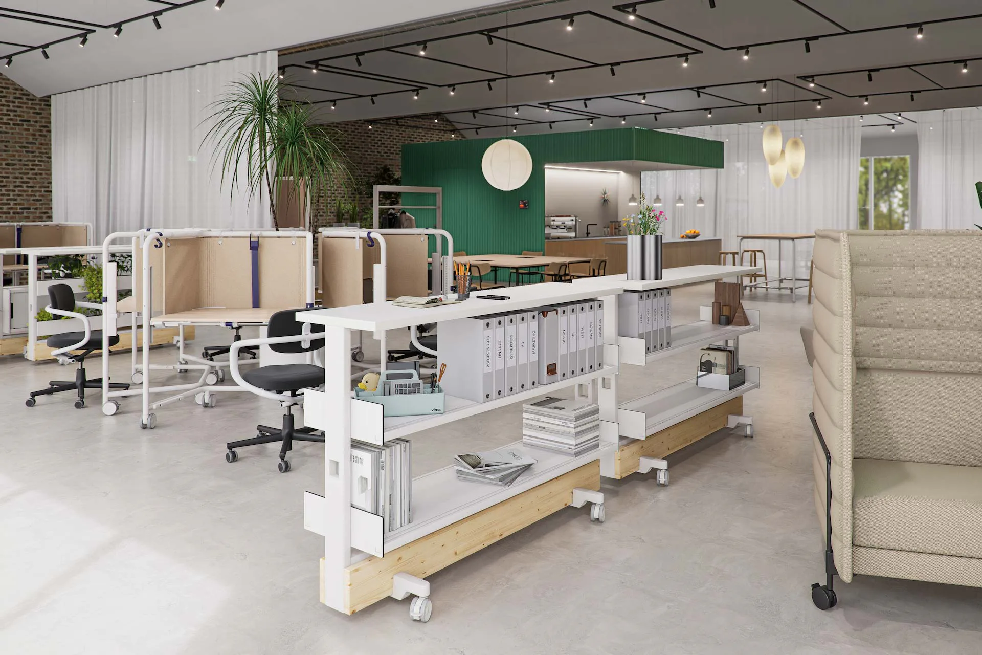 Neu, die Dancing Station: ein halbhohes, mobiles Element, das als schmaler Stehtisch, Sideboard oder Kaffeebar dient.