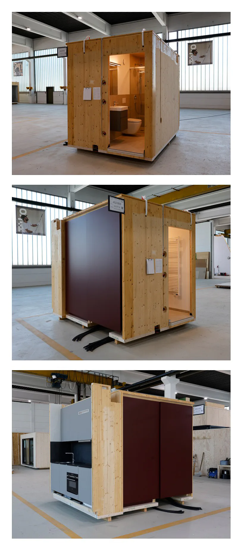 Bad vorn, Küche hinten: Tjiko baut individuell konfigurierte Holzmodule, bei Bedarf auch mit zwei “Funktionen”.
