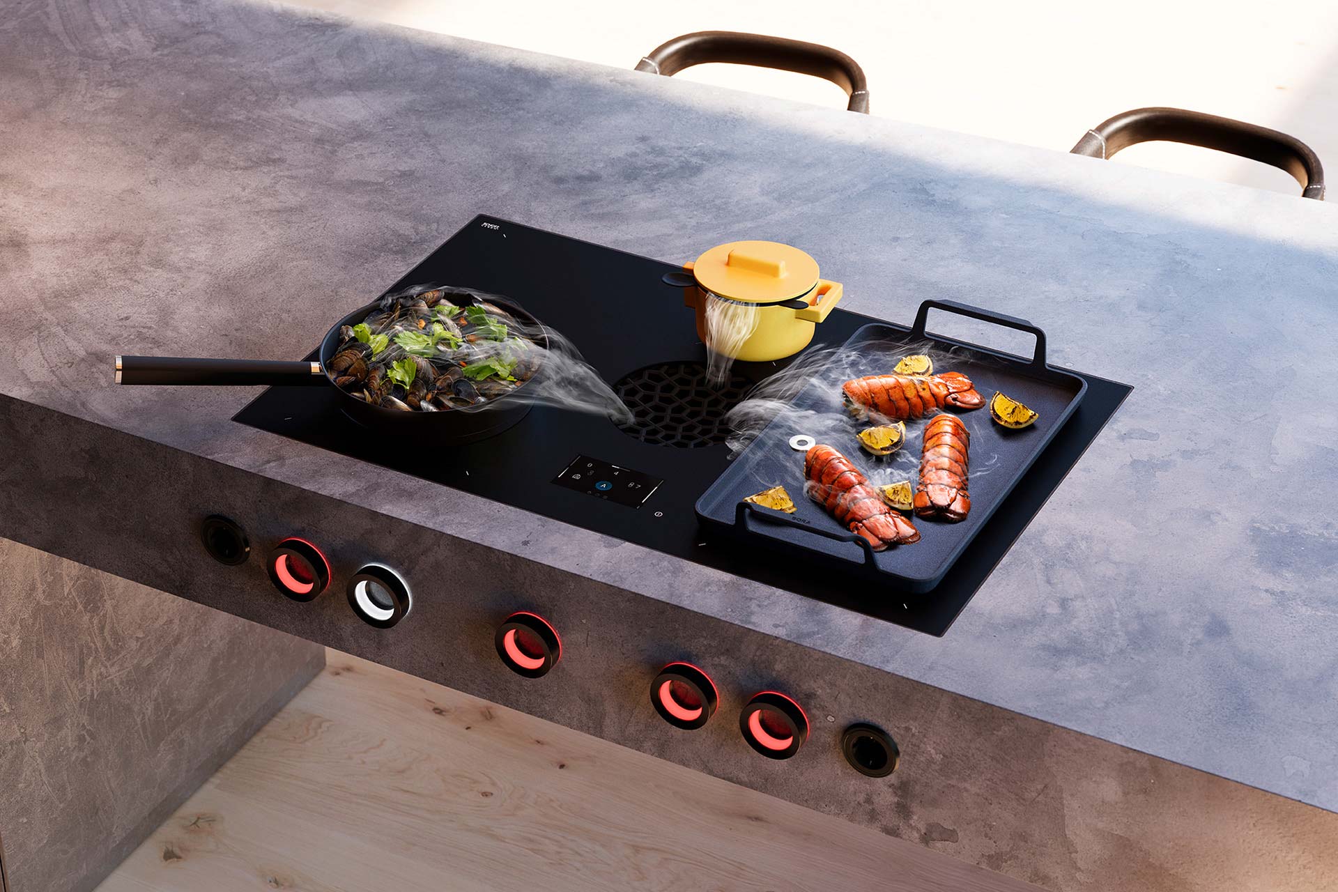 BORA X Pure Max: Das Kochfeldabzugssystem mit 5 Kochzonen verbindet maximale Flexibilität beim Kochen mit integriertem Dunstabzug und minimalistischem Design.