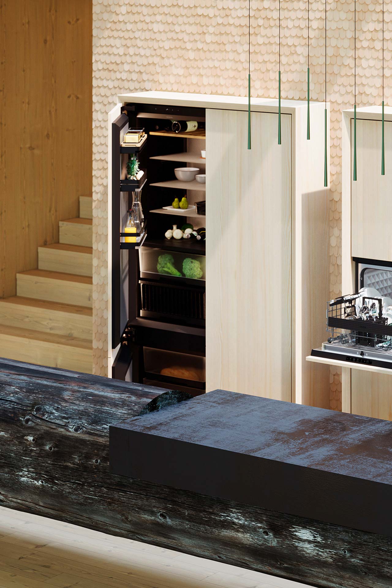 Die Designstudie BORA X Fridge Max zeigt ein neues Konzept für Kühlraum und Lebensmittelaufbewahrung. Designkonzept nicht zum Verkauf bestimmt.