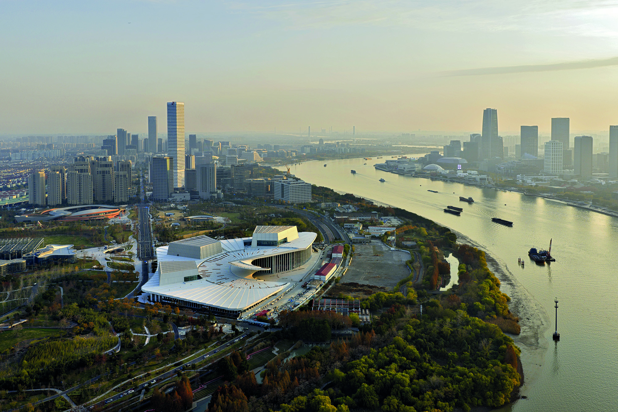 The new Shanghai Grand Opera House stands on the 2010 World Expo site on the banks of the Huangpu River. A national Five-Year Plan designates the building as the metropolis’s key cultural initiative.