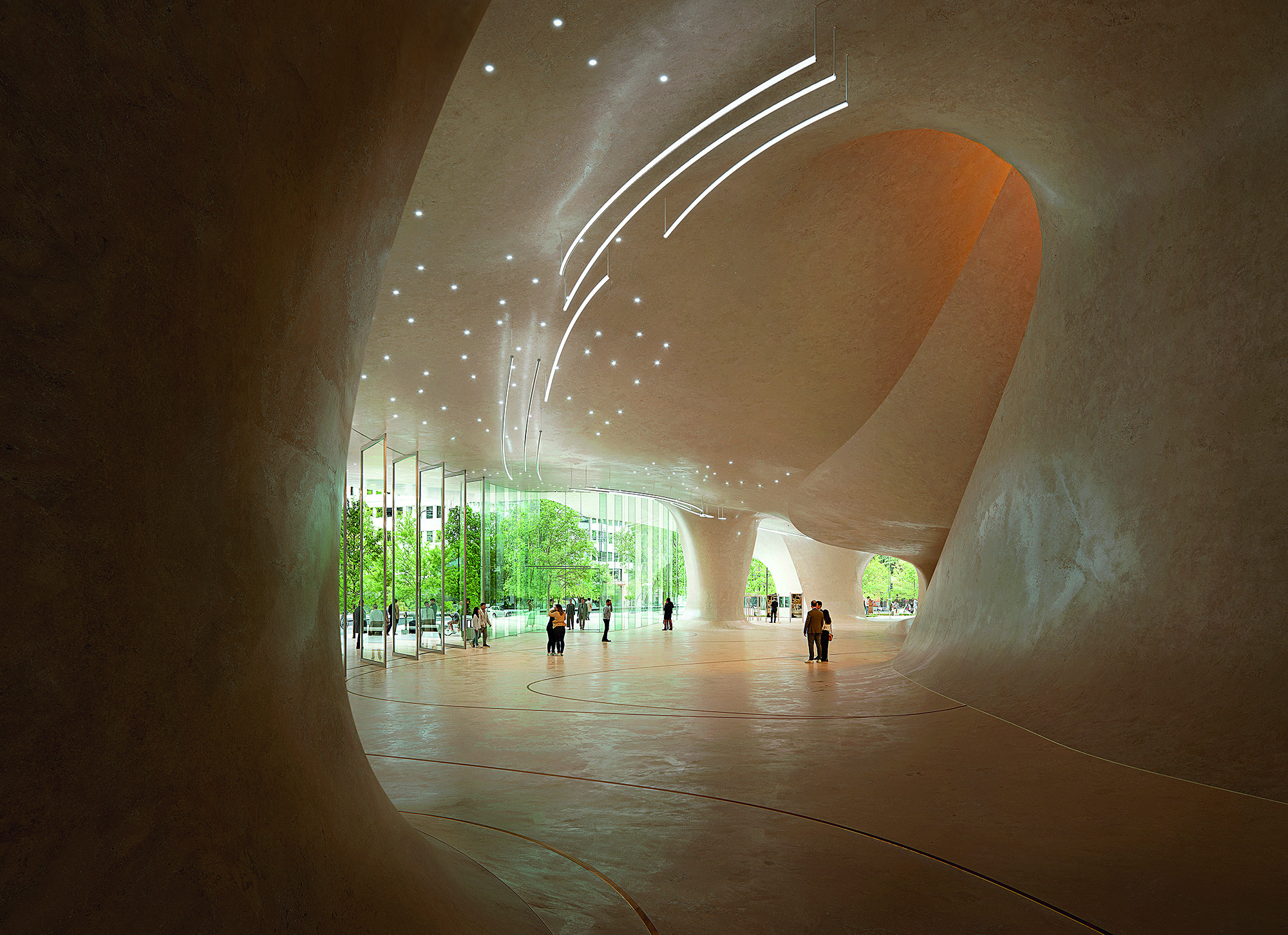 A rendering of how the new Düsseldorf ­opera house would have looked, under Snøhetta’s designs. The firm won the competition in autumn 2025; in June 2026, the project was stopped for budgetary reasons.