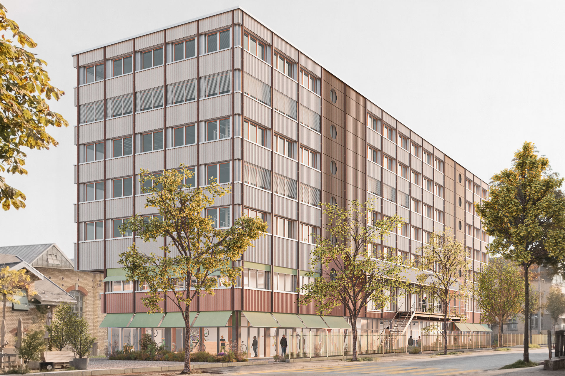 Der siebengeschossige Neubau an der Hohlstrasse in Zürich soll ein Ladengeschoss, Flächen für öffentliche Dienstleistungen und fünf Obergeschosse mit Gewerbeflächen enthalten. 
