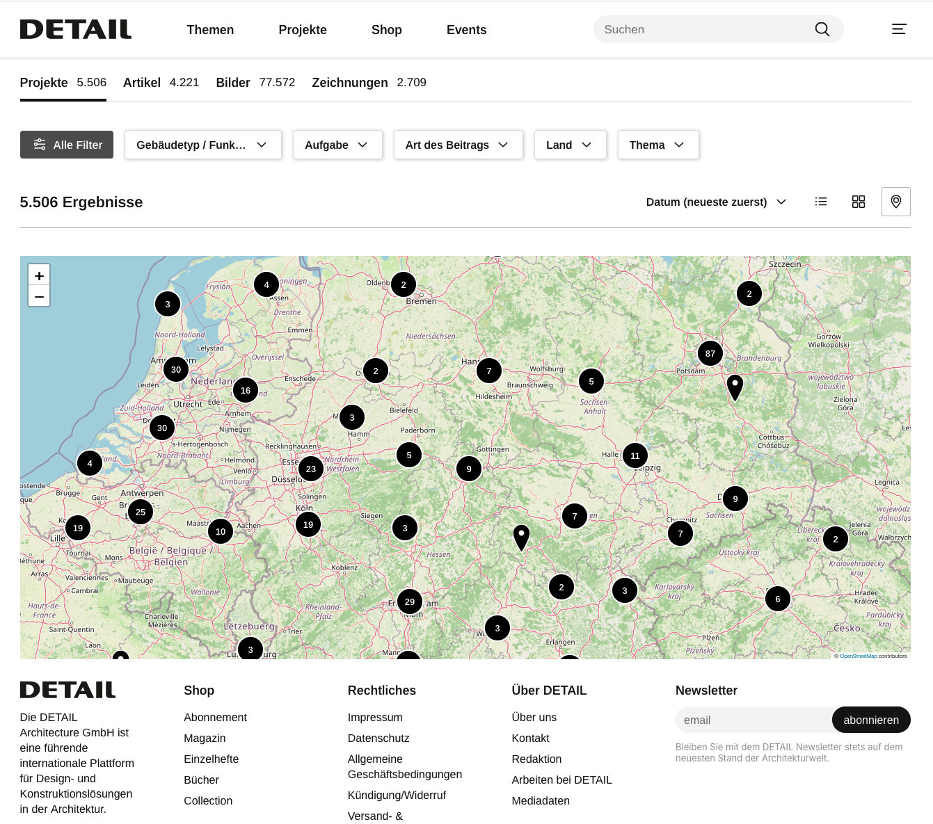 Neu auf detail.de: Alle Projekte, die je bei Detail veröffentlicht wurden, sind ab sofort über eine geografische Suche auf der Homepage zugänglich.