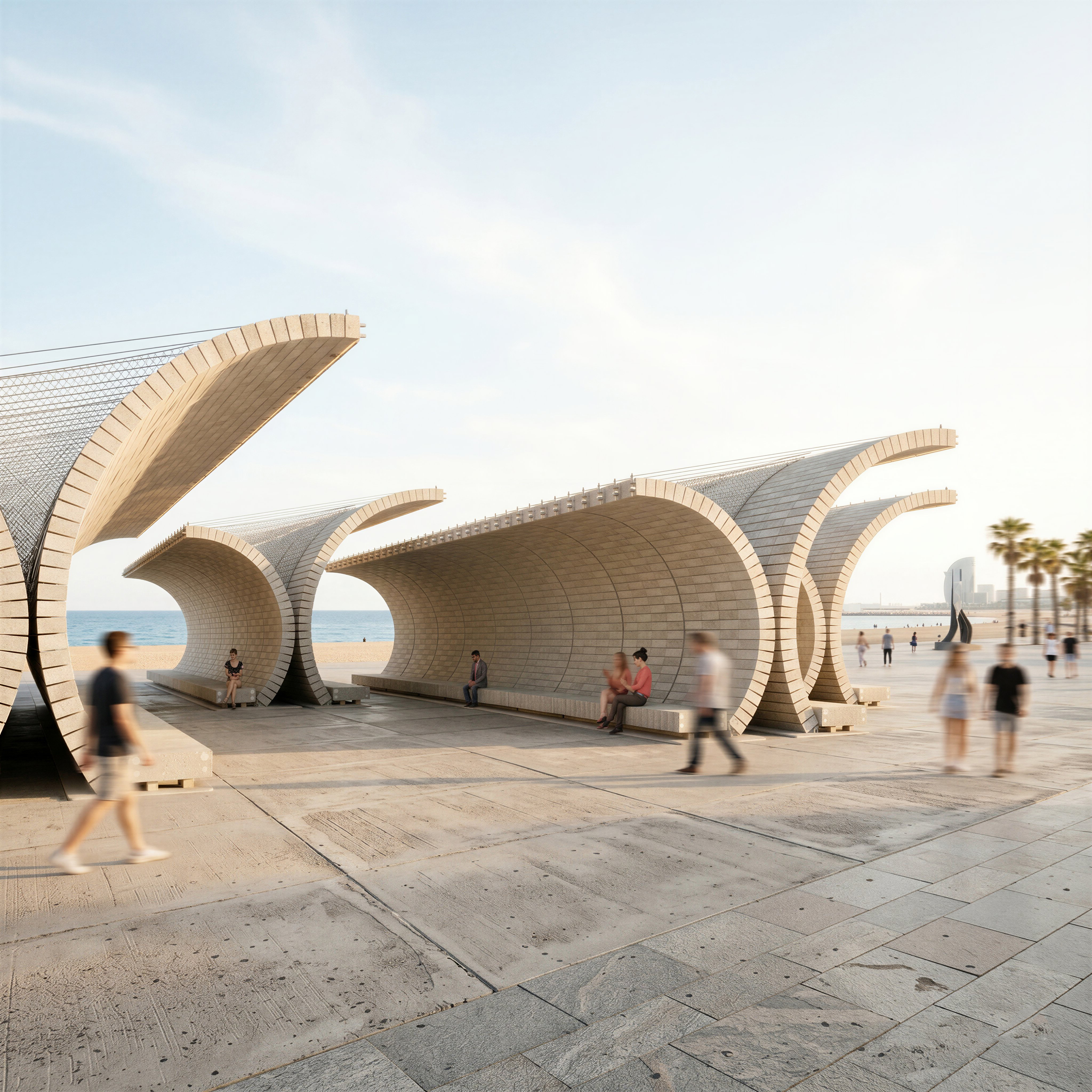 A vision for the future of Barcelona: Boltshauser Architekten have designed demountable street furniture made from concrete blocks for the Catalan metropolis. The blocks are made from recycled lean-mix concrete layers under roads. 