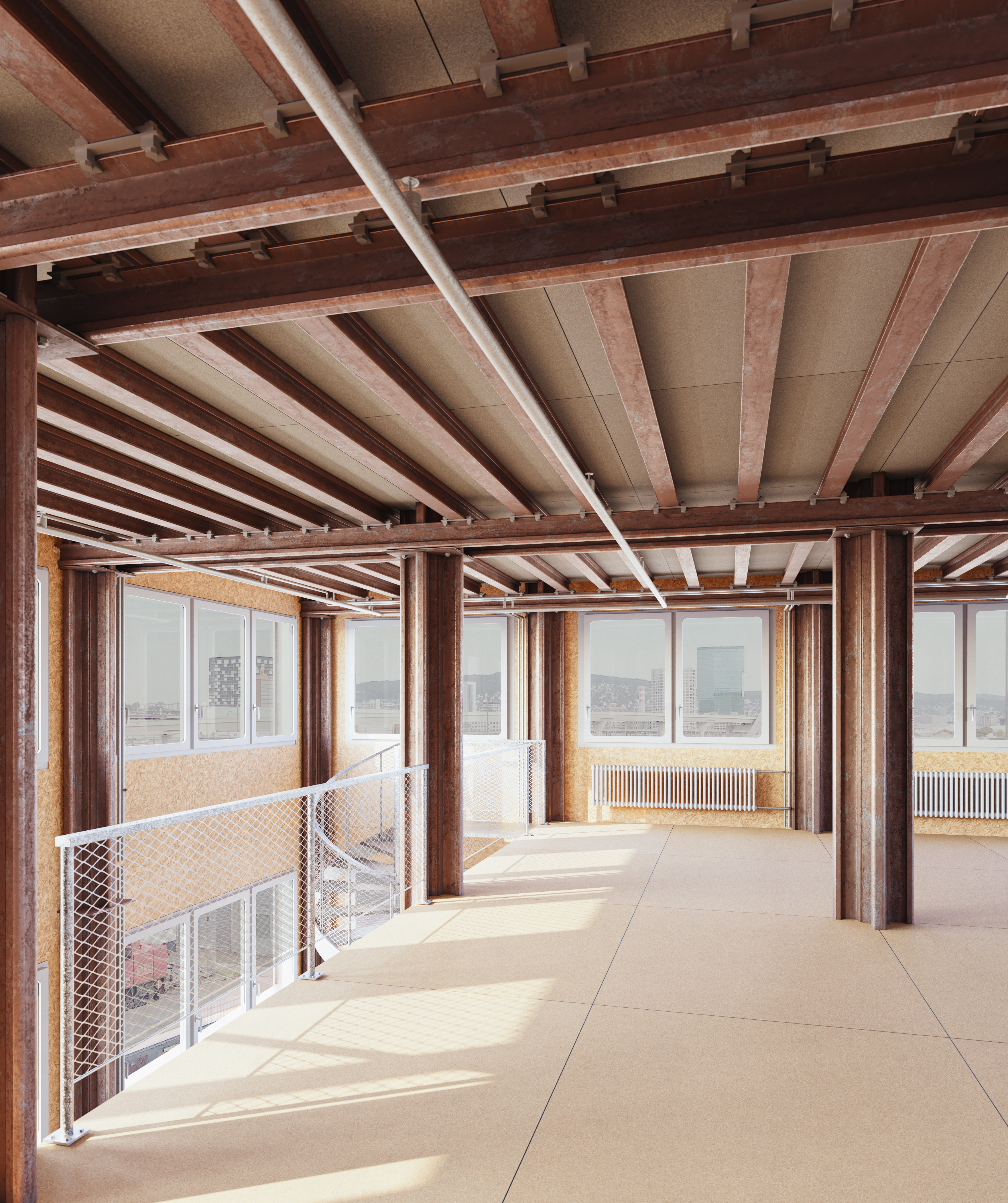 The ceiling beams also consist of decommissioned railway tracks.