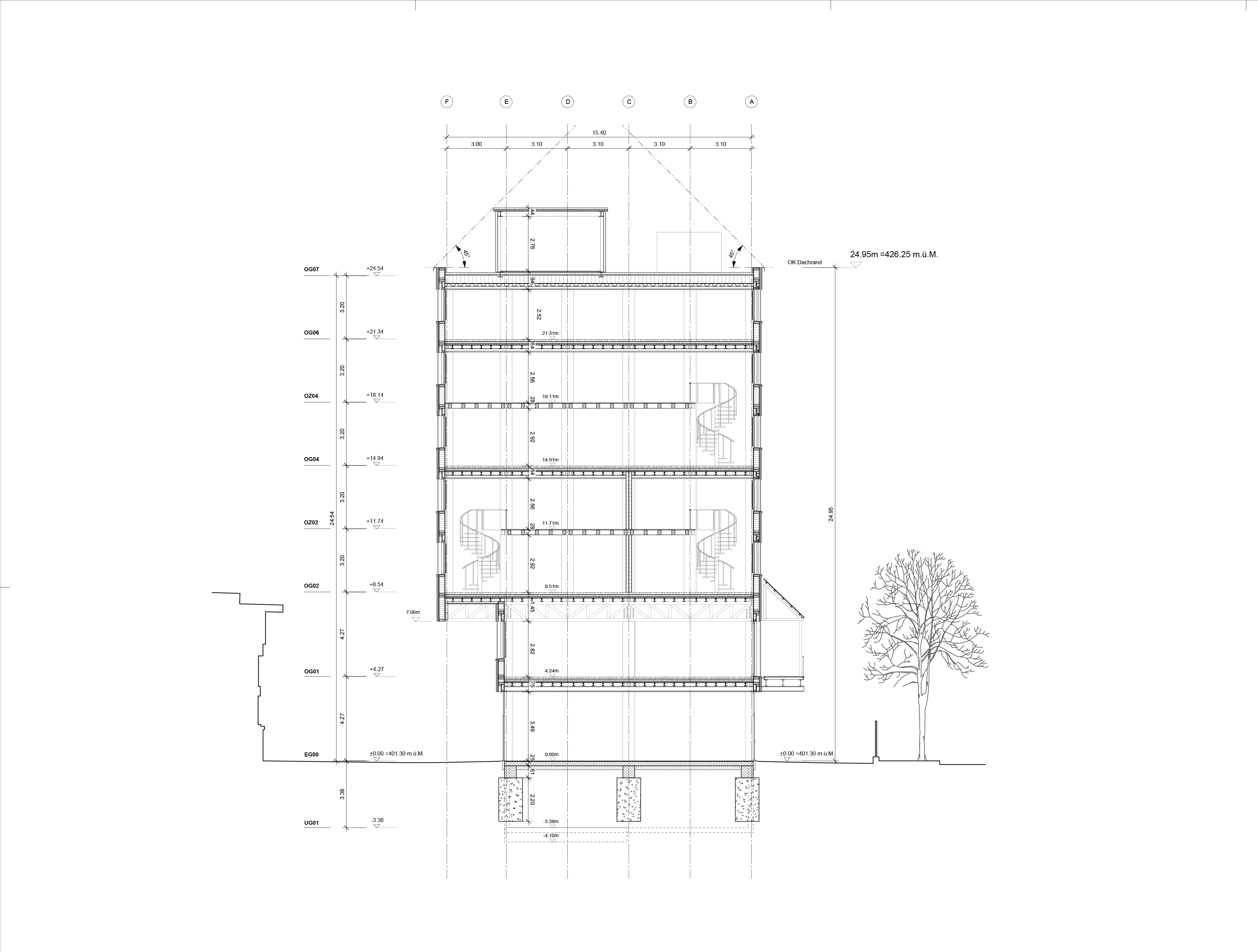 Cross section through the building